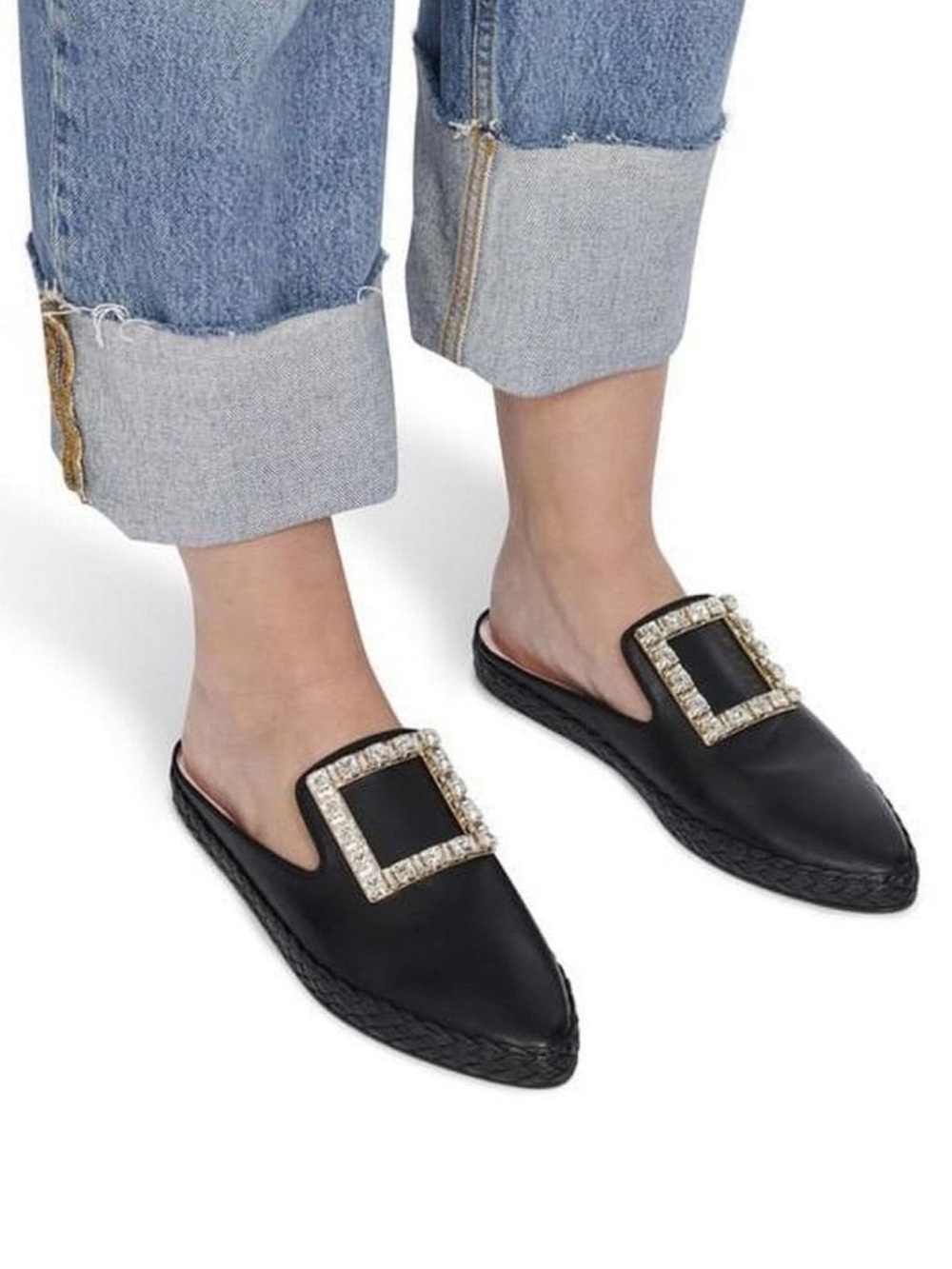Roger Vivier Lounge Strass Buckle Mules leather size 37